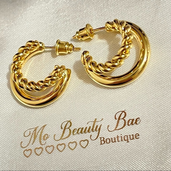 Gold Cuff Hoop Earrings - Picture 1 of 5